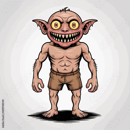 This amusingly grotesque goblin character displays exaggerated features, embodying playfulness and wit while capturing the essence of fantasy art and storytelling.