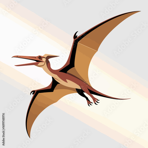 An artistic depiction of a pterodactyl with wide wings, soaring gracefully through the sky, capturing the essence of prehistoric flight in a visually stunning manner.