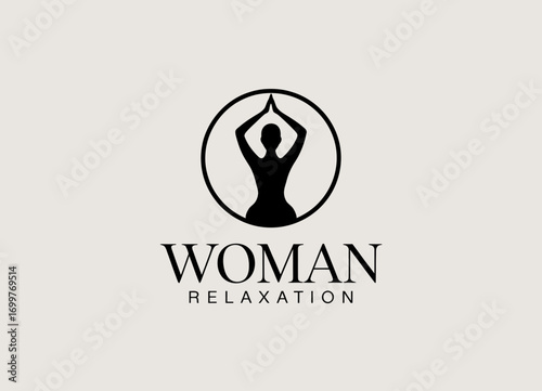 This logo artfully represents a woman in a meditative pose, emphasizing relaxation and wellness. It embodies serenity and tranquility through its elegant and minimalist design.