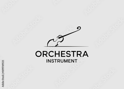This logo features a minimalist design of a violin and bow, symbolizing music and harmony, perfect for representing orchestras or musical themes in stock images.