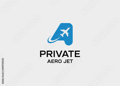 A modern logo design illustrating a private jet, representing luxury and high-end travel experiences, ideal for branding in the aviation industry or travel agencies.