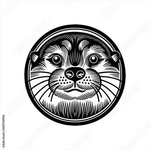 Stylized Otter Face Emblem Black and White 1.