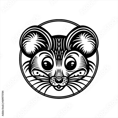 Stylized Black and White Mouse Face Emblem 1.
