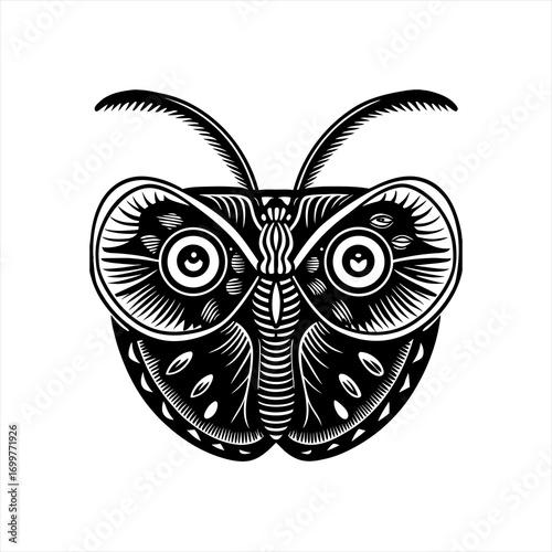 Stylized Black and White Moth Illustration 1.