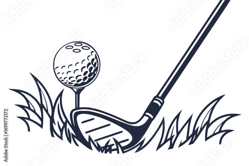 Vector icon of a golf club with golf ball, minimal sporty design, flat solid colors, white background