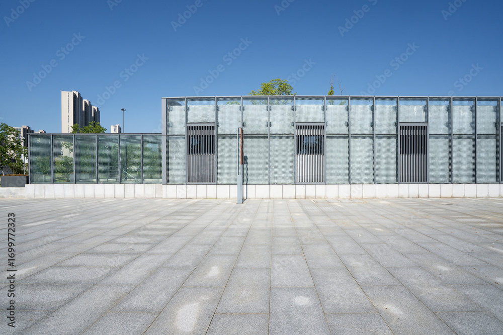 Obraz premium empty brick floor with modern building