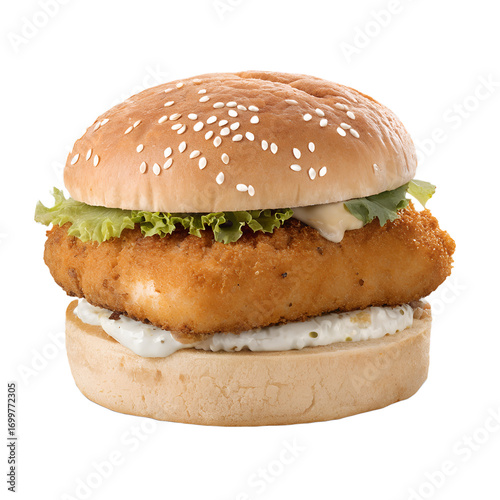 Fish burger on transparent background
