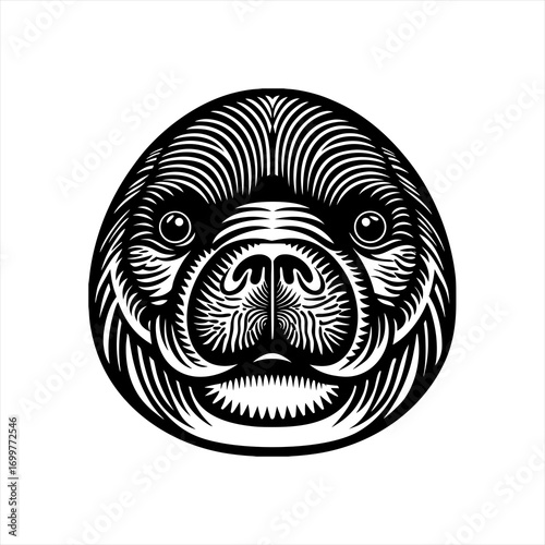 Stylized Black and White Seal Face Illustration.