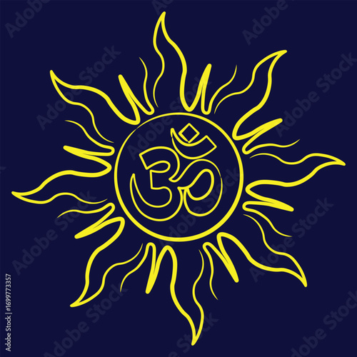 Golden Om Sun on a Dark Blue Background