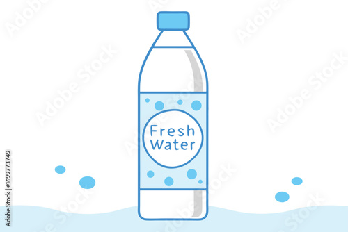 Blue and White Bottle of Fresh Water with Bubbles and Waves water bottle bottled water