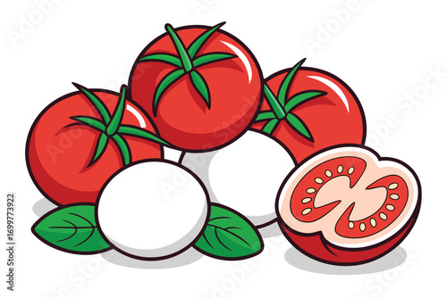 Caprese Salad Ingredients Tomatoes Mozzarella and Basil vector illustration