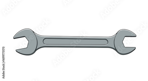 Illustration of a Spanner, a Tool for Mechanical Maintenance and Repair Work in Silver Color on an Isolated White Background