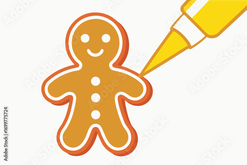 Gingerbread Man Being Decorated with Yellow Icing cookie christmas