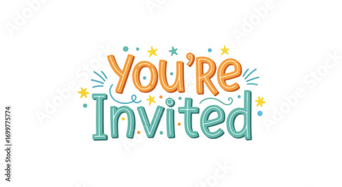 Festive Invitation Graphic with Playful Typography and Cheerful Star Accents Design Announcement Illustration