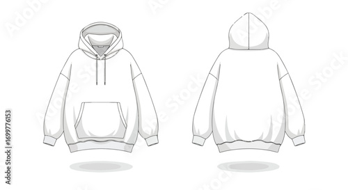 Blank oversized hoodie template showcasing front and back views ideal for design visualization and custom apparel mockup projects