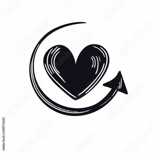 Hand-drawn heart with arrow circling around it, symbolizing love, renewal, or continuous affection.