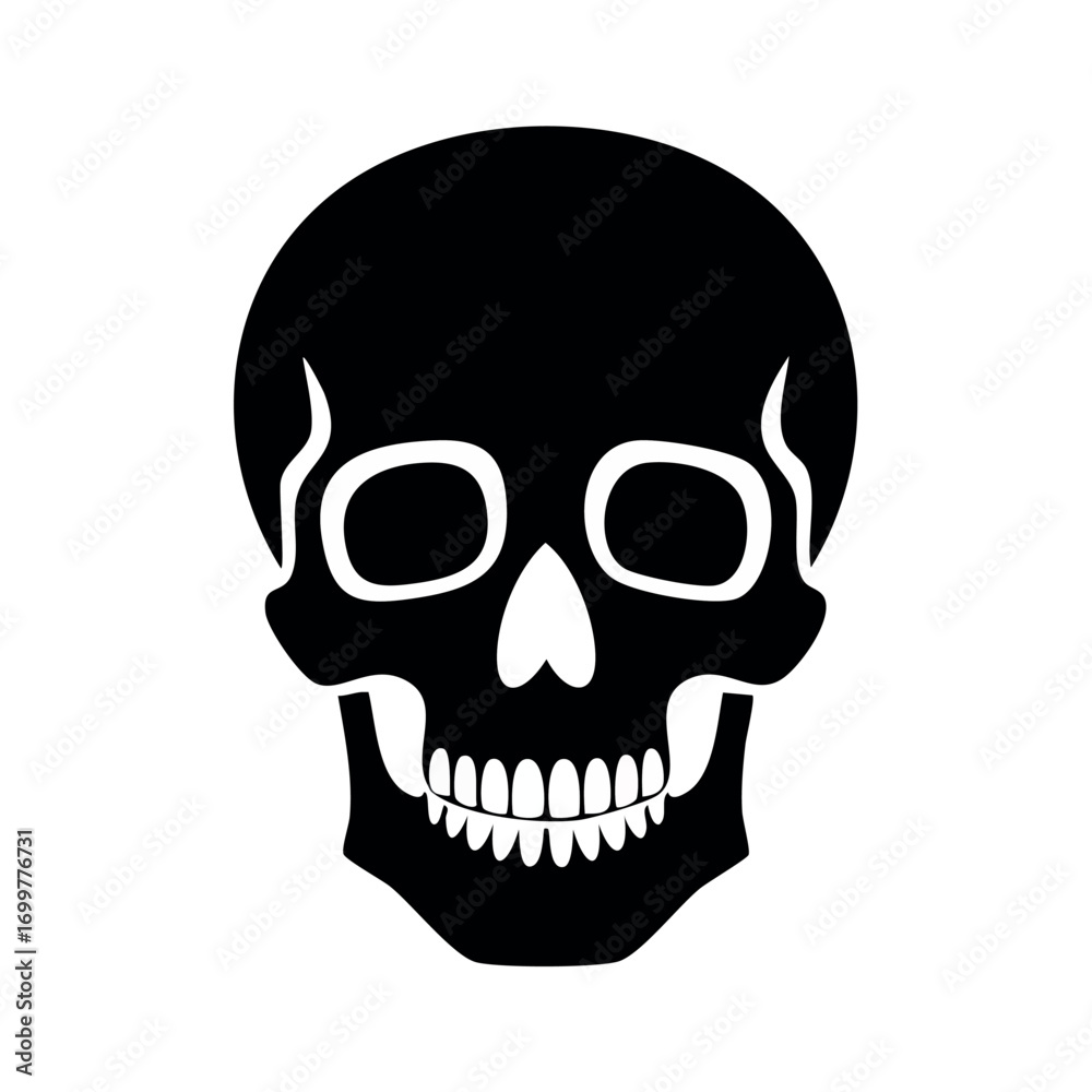 Obraz premium A stark, black and white illustration of a human skull, facing forward.