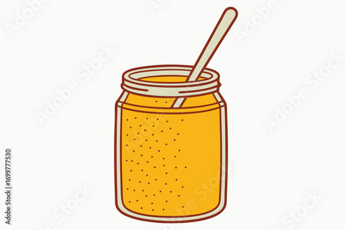 Jar of Honey with Spoon on White Background food sweet