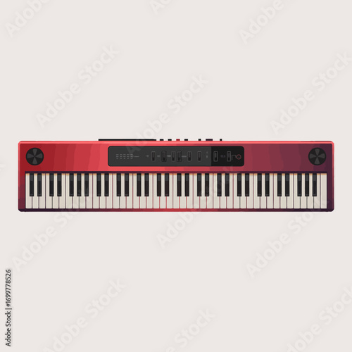 A vibrant red keyboard instrument image showcasing music creativity and innovation, perfect for musicians, composers, and music enthusiasts in various promotions.