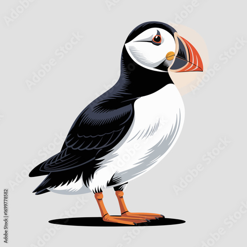 This illustrated puffin bird showcases vibrant colors and distinct features, capturing the essence of this charming species and its playful personality in a creative form.