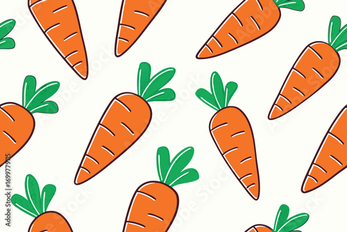 Seamless Pattern Of Cute Cartoon Carrots On White Background vector illustration