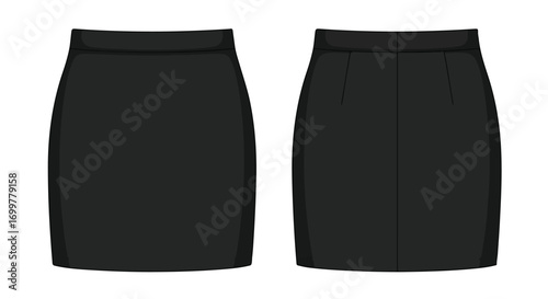 Elegant black pencil skirt vector illustration showcasing front and back designs perfect for fashion design projects and educational materials