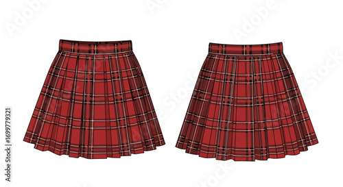 Two plaid pleated skirts on a white backdrop offering a preppy aesthetic ideal for fashion related projects
