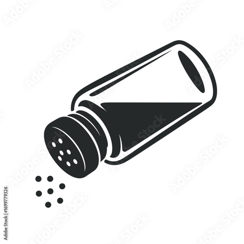 Black and white illustration of a salt shaker with salt spilling out