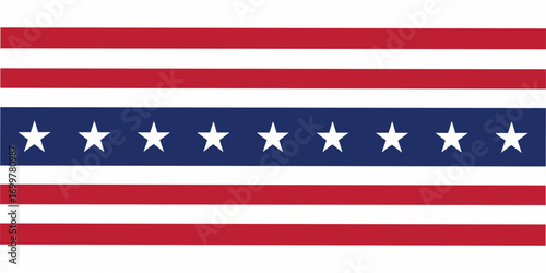 Horizontal american flag design with stripes and stars in classic red white and blue colors