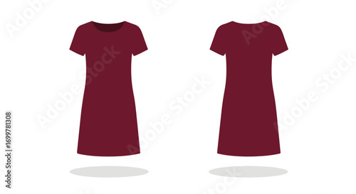 Elegant claret A-line frock displayed on a minimalist background for fashion visualization design vector graphic