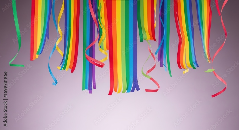 Fototapeta premium Colorful Rainbow Ribbons Draped Against a Soft Lavender Backgrou