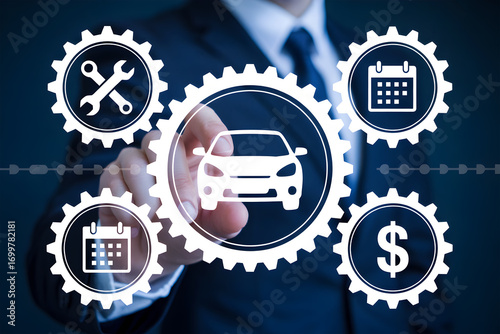 Automobile Service Management Concept – Car Repair, Scheduling, and Maintenance Cost Optimization Icons