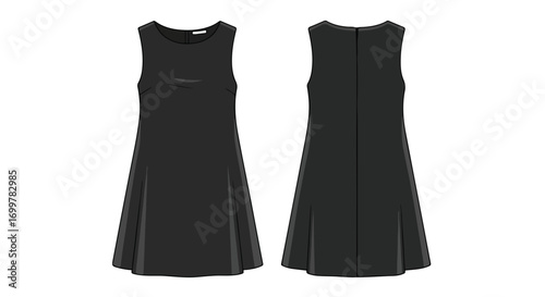 Elegant sleeveless black dress, front and back views showcasing the simple yet chic design suitable for various occasions