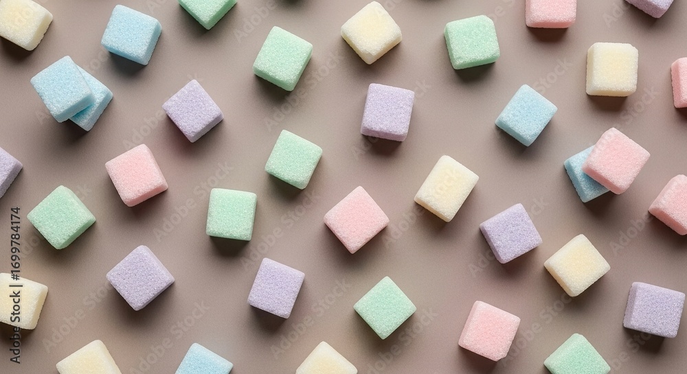 Pastel Colored Sugar Cubes Arranged on a Neutral Background in a Pastel Colored Sugar Cubes Arranged on a Neutral Background in a
