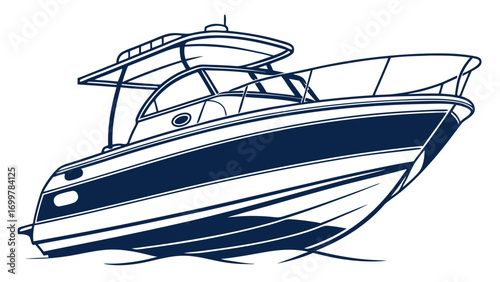 Sleek Modern Powerboat Illustration with Dynamic Blue Hull for Luxurious Marine Adventures and Recreational Boating on Open Waters