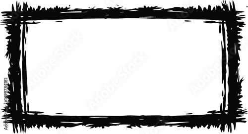 Black ink brush stroke square frame on white border