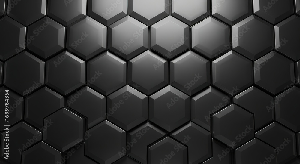 Fototapeta premium Dark Hexagonal Tiles: A Modern Geometric Pattern with Subtle Lig