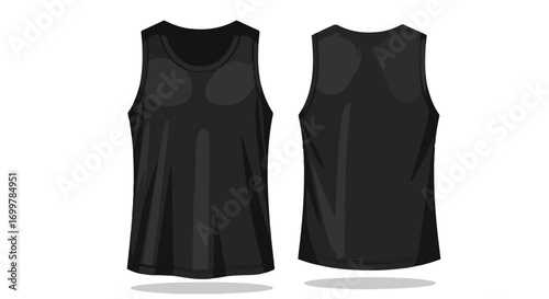 Sleeveless black top mockup for apparel product showcase, front and back view of a trendy modern garment, isolated on pure white background for your