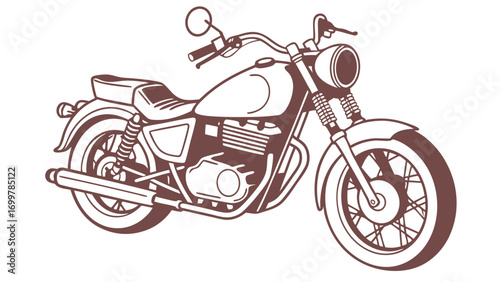 Classic powerful motorcycle with vintage design, ready for open road adventures. Hand-drawn monochrome graphic artwork capturing the spirit of freedom