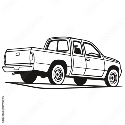 Wallpaper Mural Clean line art illustration of a modern pickup truck, viewed from a dynamic rear three-quarter perspective, perfect for design projects needing an automotive transport graphic Torontodigital.ca