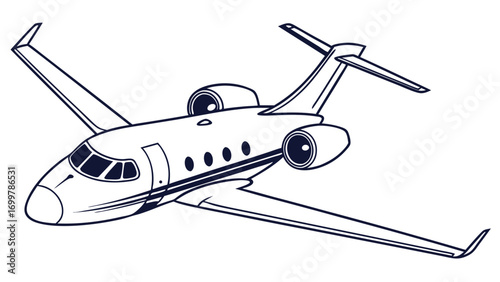 Dynamic line art illustration of a modern private jet in graceful flight, symbolizing luxury, speed, and exclusive air travel for global connectivity and upscale transportation needs