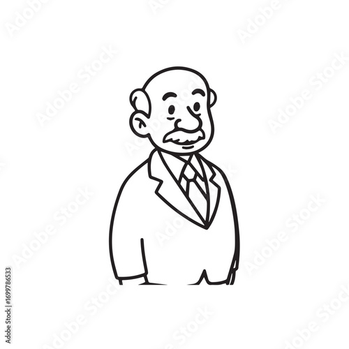 Old man with formal suit black and white vector illustration for classic portrait artwork design