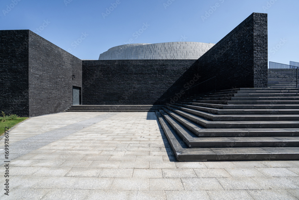 Obraz premium empty brick floor with modern building