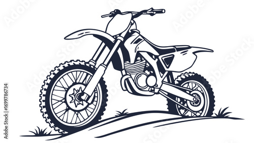 Detailed line art illustration of a rugged off-road motorcycle, perfect for high-speed racing and adventurous dirt track challenges