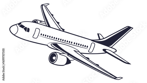 Detailed Vector Illustration of a Commercial Passenger Airplane Soaring Through the Sky, Representing Global Air Travel and Aviation Concepts