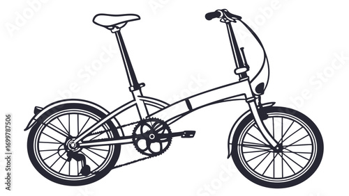 Clean line illustration of a compact folding bicycle, showcasing its functional design for convenient urban mobility and flexible travel solutions