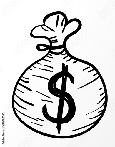 Dollar, Geldsack, reich, Geld,. Zeichnung, Glück