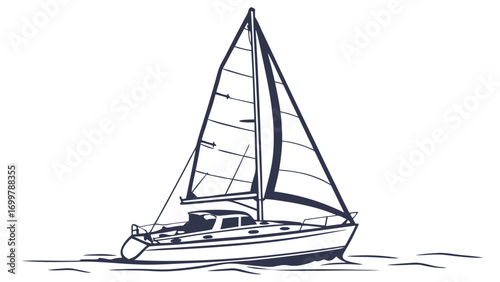 Graceful sailboat illustration glides on calm waters, embodying the spirit of maritime adventure and nautical exploration