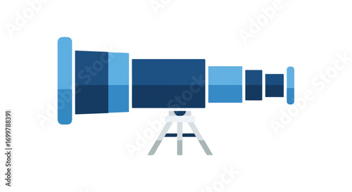 Simple digital telescope graphic on white background signifying exploration and discovery vision future and potential achievement