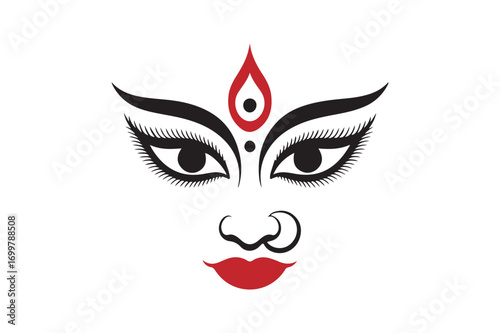 Maa Durga silhouette vector illustration, Maa Durga face silhouette bundle 